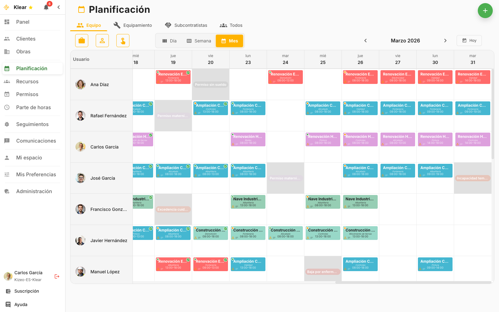 Interface de planificación